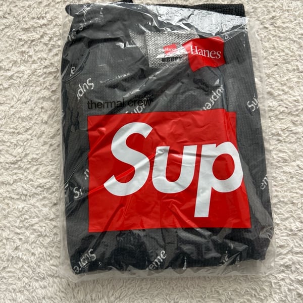 Supreme Hanes Thermal Crew (1 Pack) Black All Over Logo