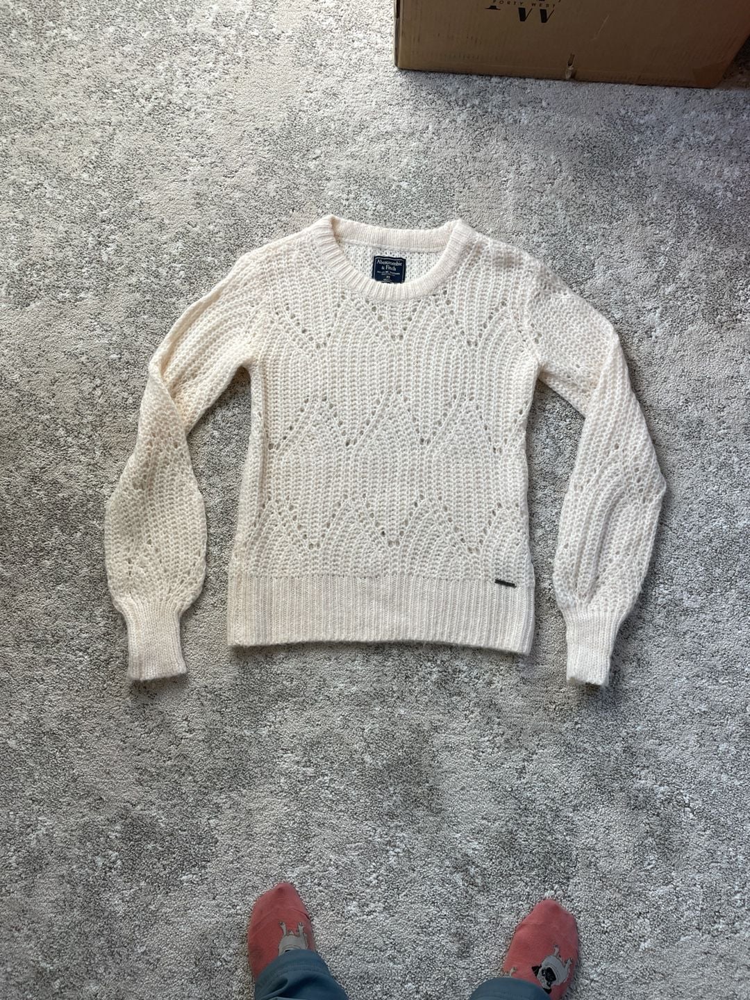 Abercrombie & Fitch Open Knit Ivory Wool Alpaca Blend Crew Neck Sweater 2