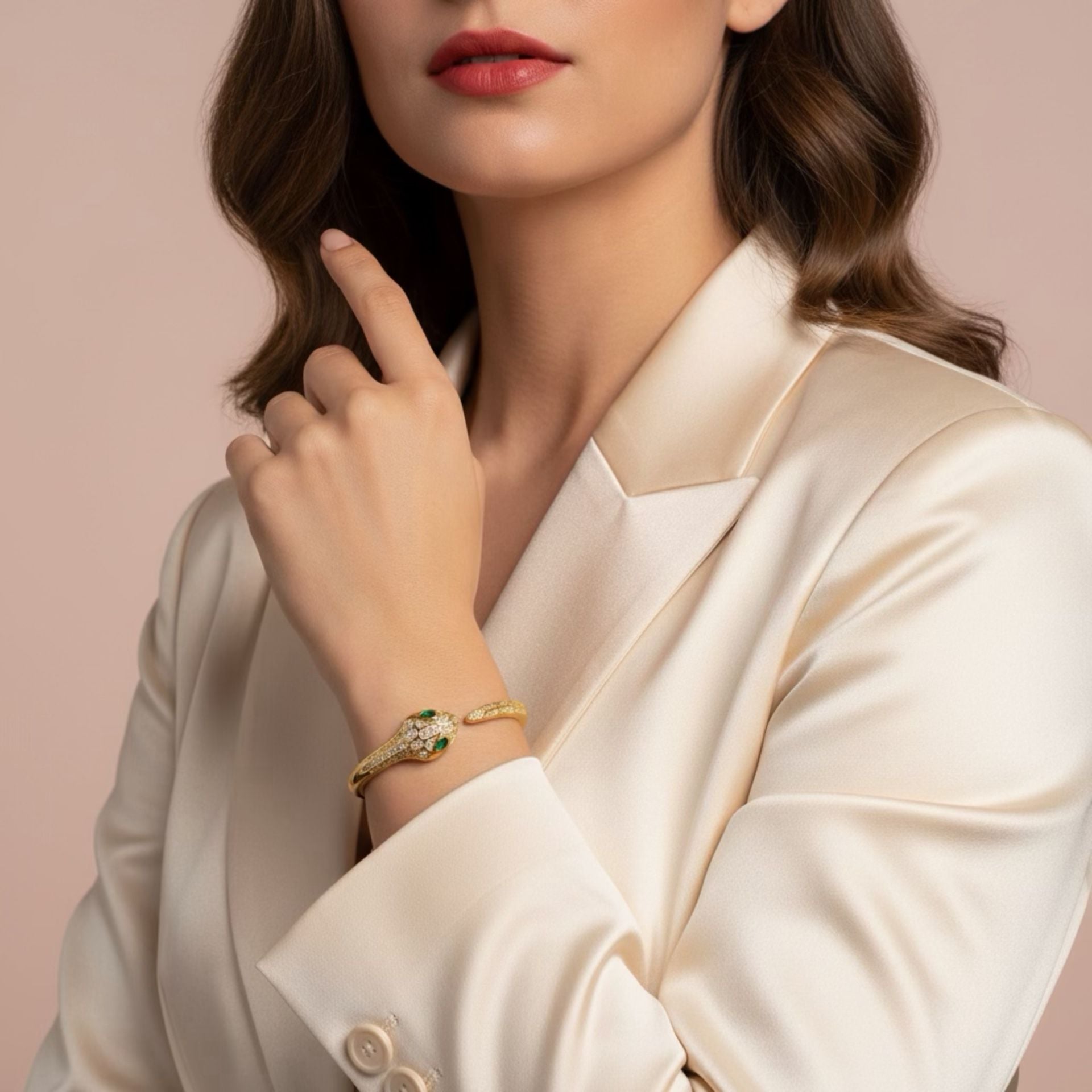 Gold-plated Snake Bangle: Green Zircon Eyes 2