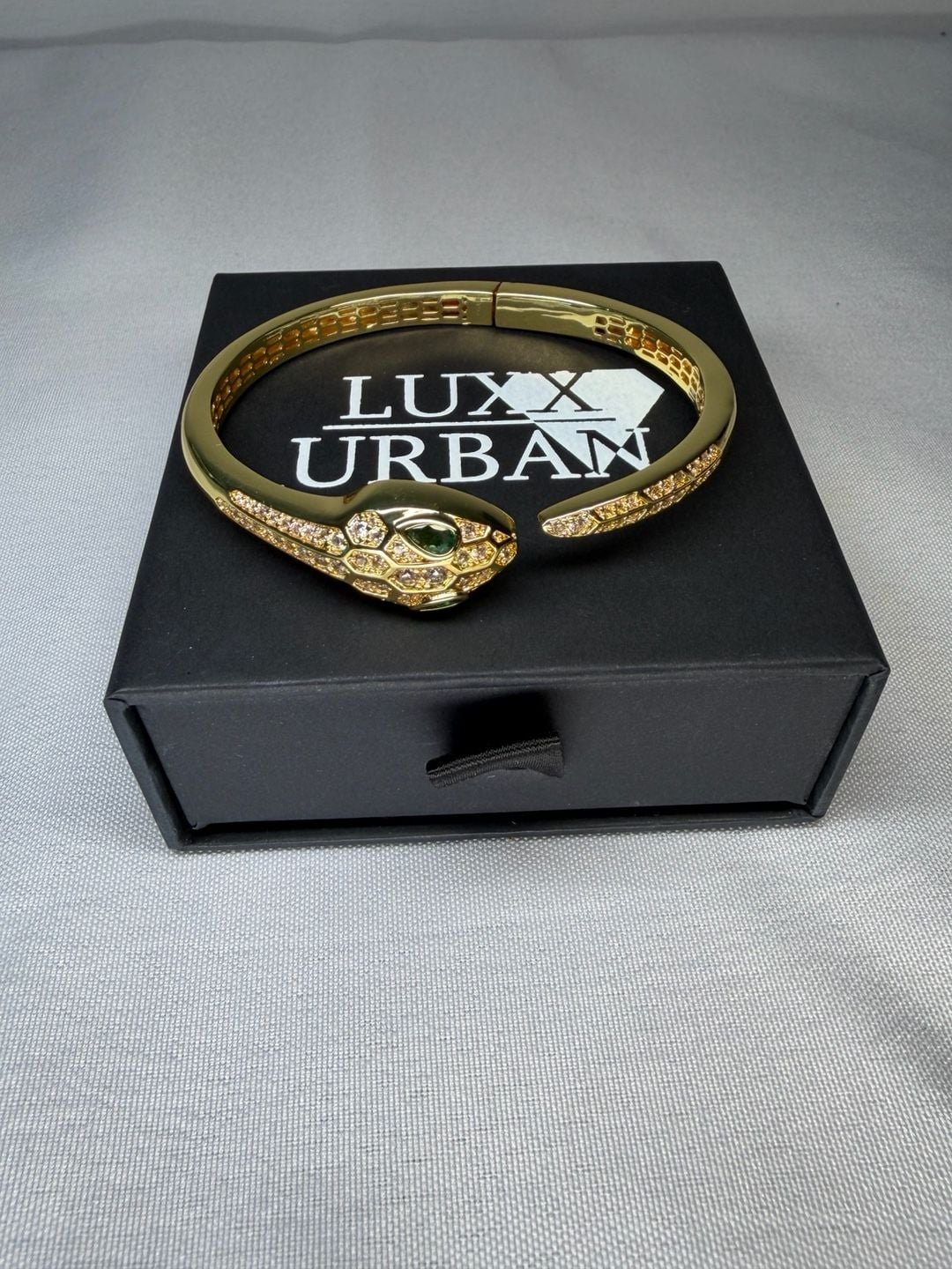 Gold-plated Snake Bangle: Green Zircon Eyes 3