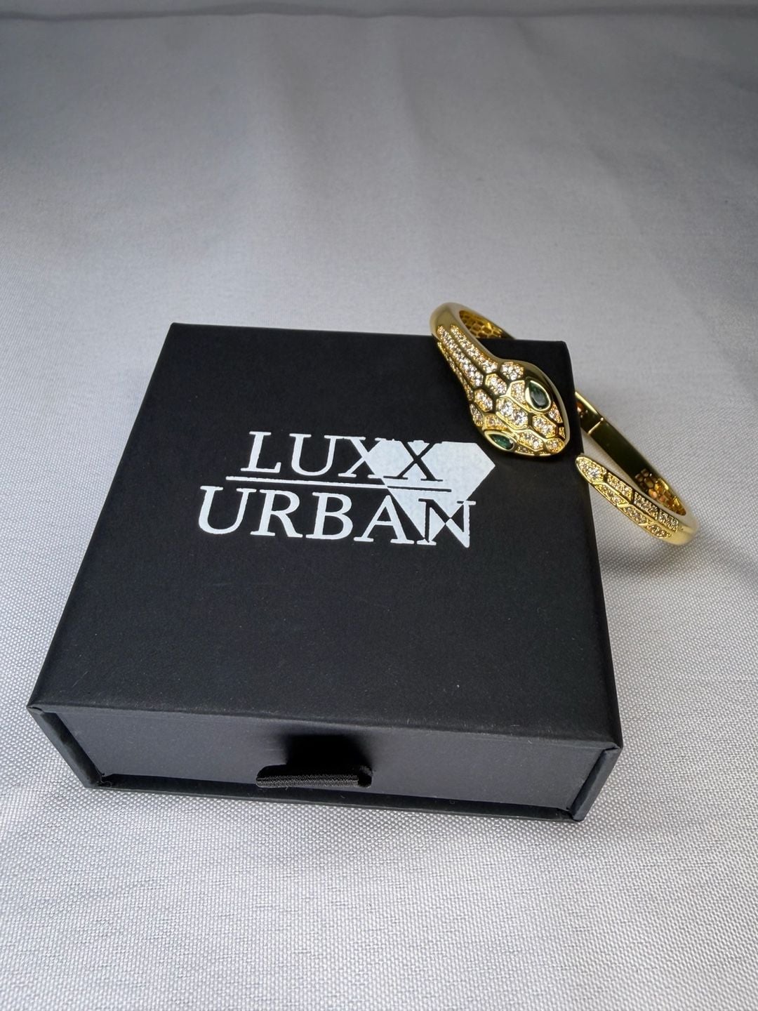 Gold-plated Snake Bangle: Green Zircon Eyes 5