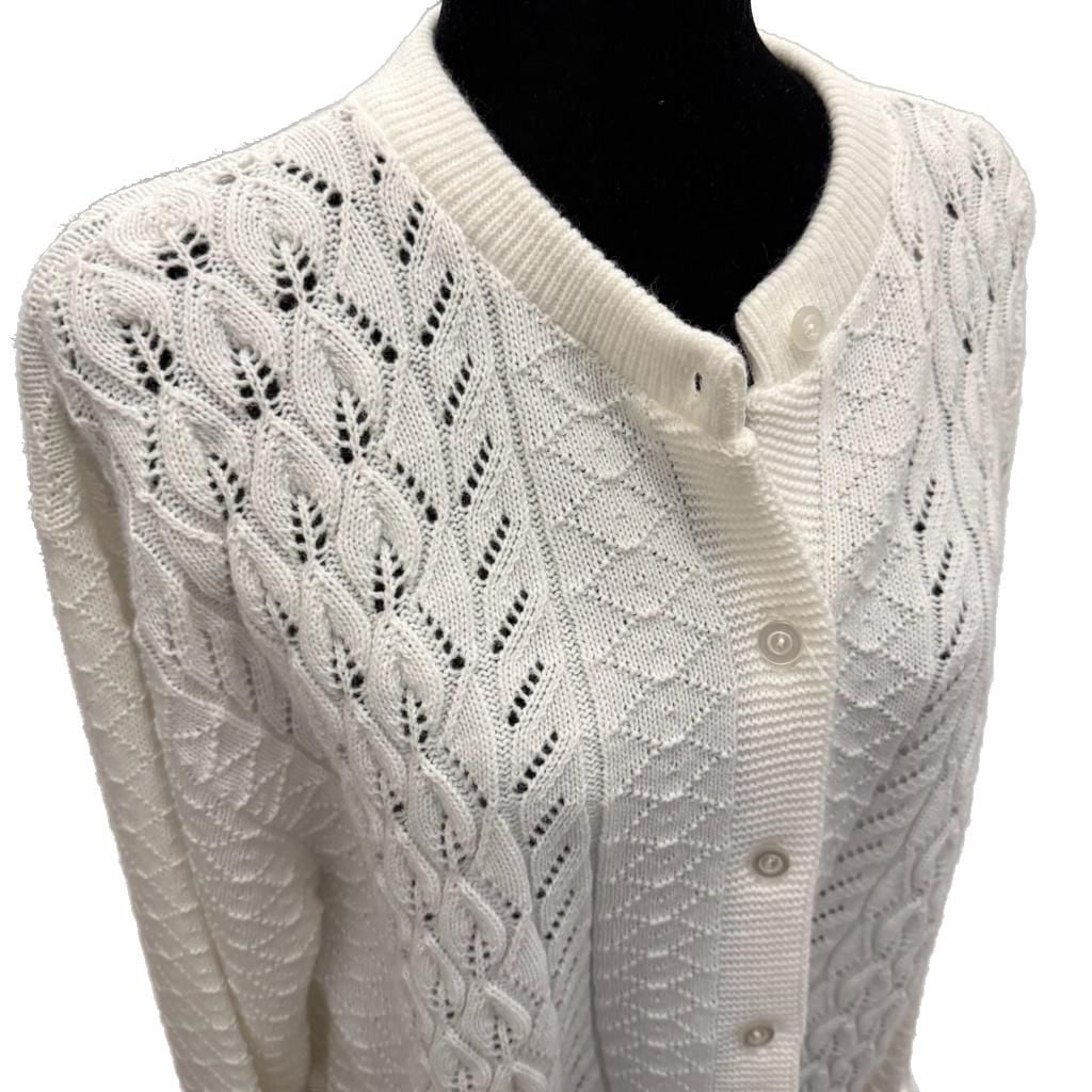 Vintage Brunny White Pointelle Knit Button-Up Cardigan Sweater Made in USA 46 4