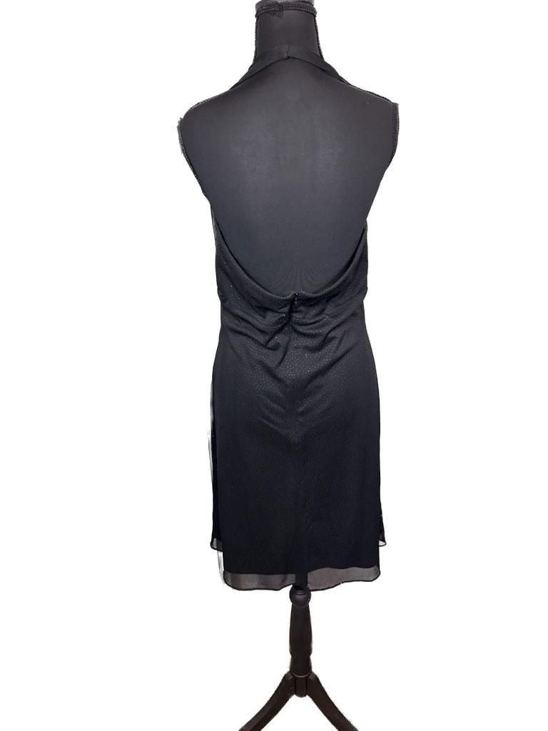 Vintage Black Mesh Halter Sparkly Dot Midi Sz 10 Y2K Party 4