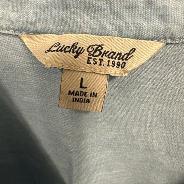 Lucky Brand Women's Size L Blue Chambray Long Sleeve Popover Tunic Shirt