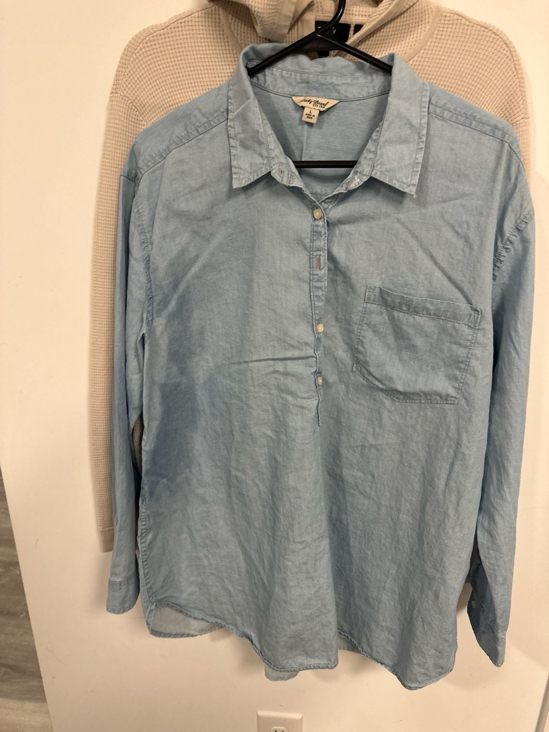 Lucky Brand Women's Size L Blue Chambray Long Sleeve Popover Tunic Shirt 4