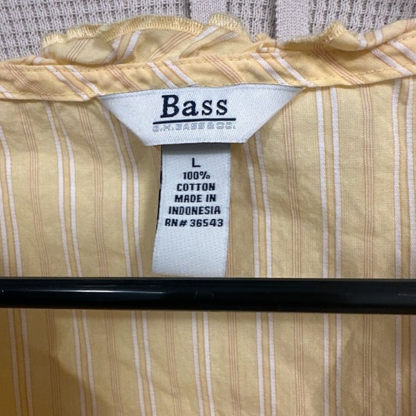 G.H. Bass & Co. Yellow and White Striped Ruffle V-Neck Sleeveless Cotton Tank Top