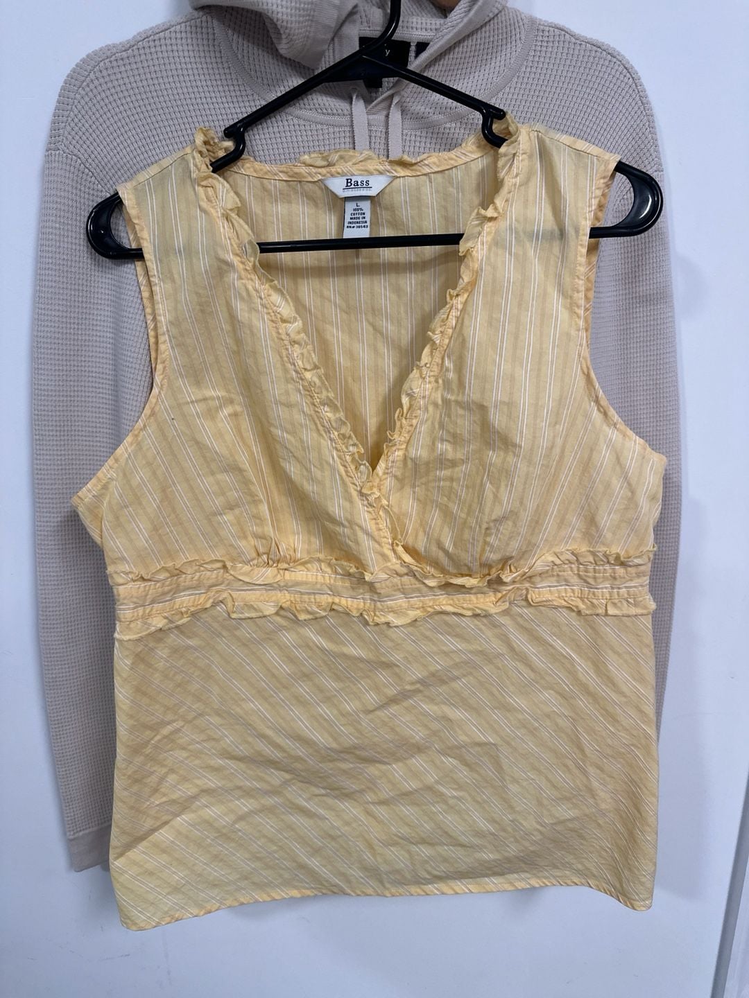 G.H. Bass & Co. Yellow and White Striped Ruffle V-Neck Sleeveless Cotton Tank Top 4