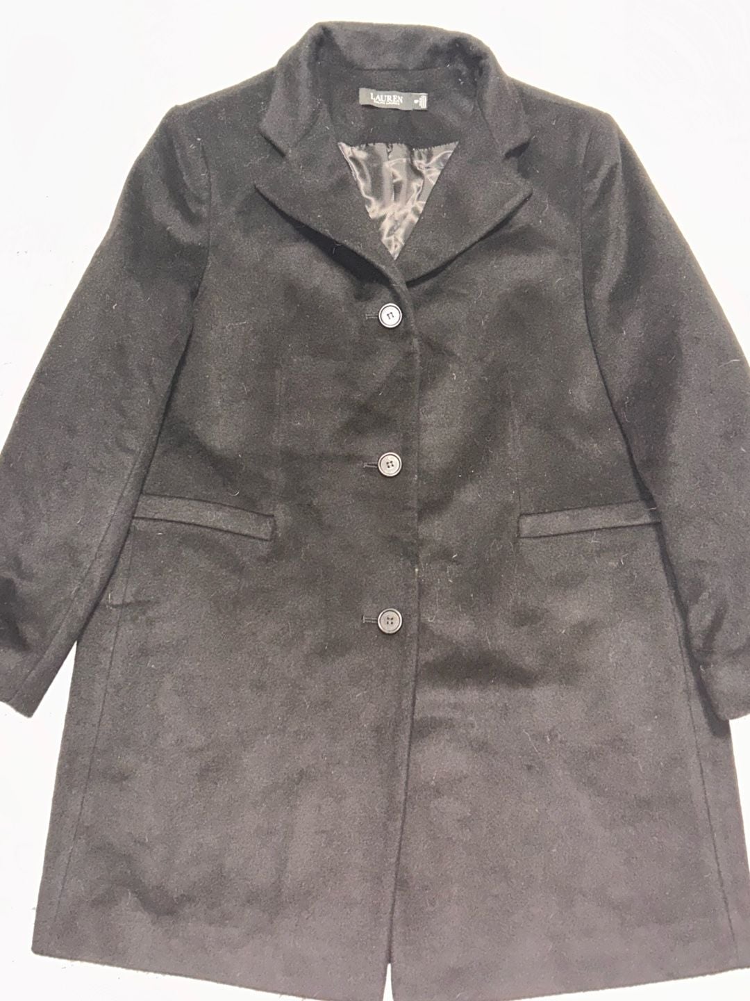 Lauren Ralph Lauren Black Wool Blend Single Breasted Reefer Coat Size 16P 2