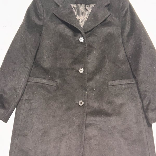 Lauren Ralph Lauren Black Wool Blend Single Breasted Reefer Coat Size 16P