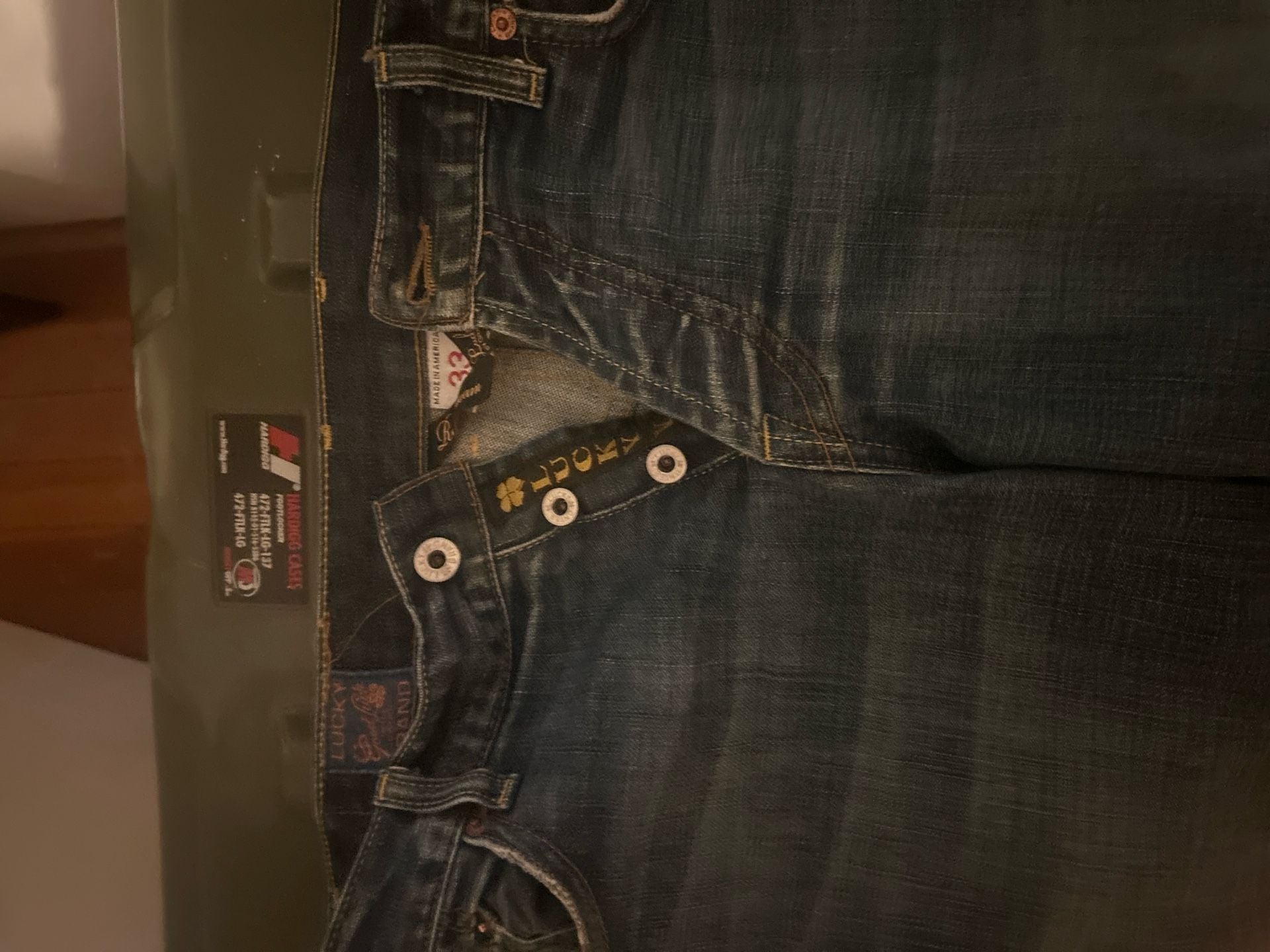 Vintage Lucky Brand by Gene Montesano Men's 33 Reg Blue Denim Button Fly Jeans Made in USA 1