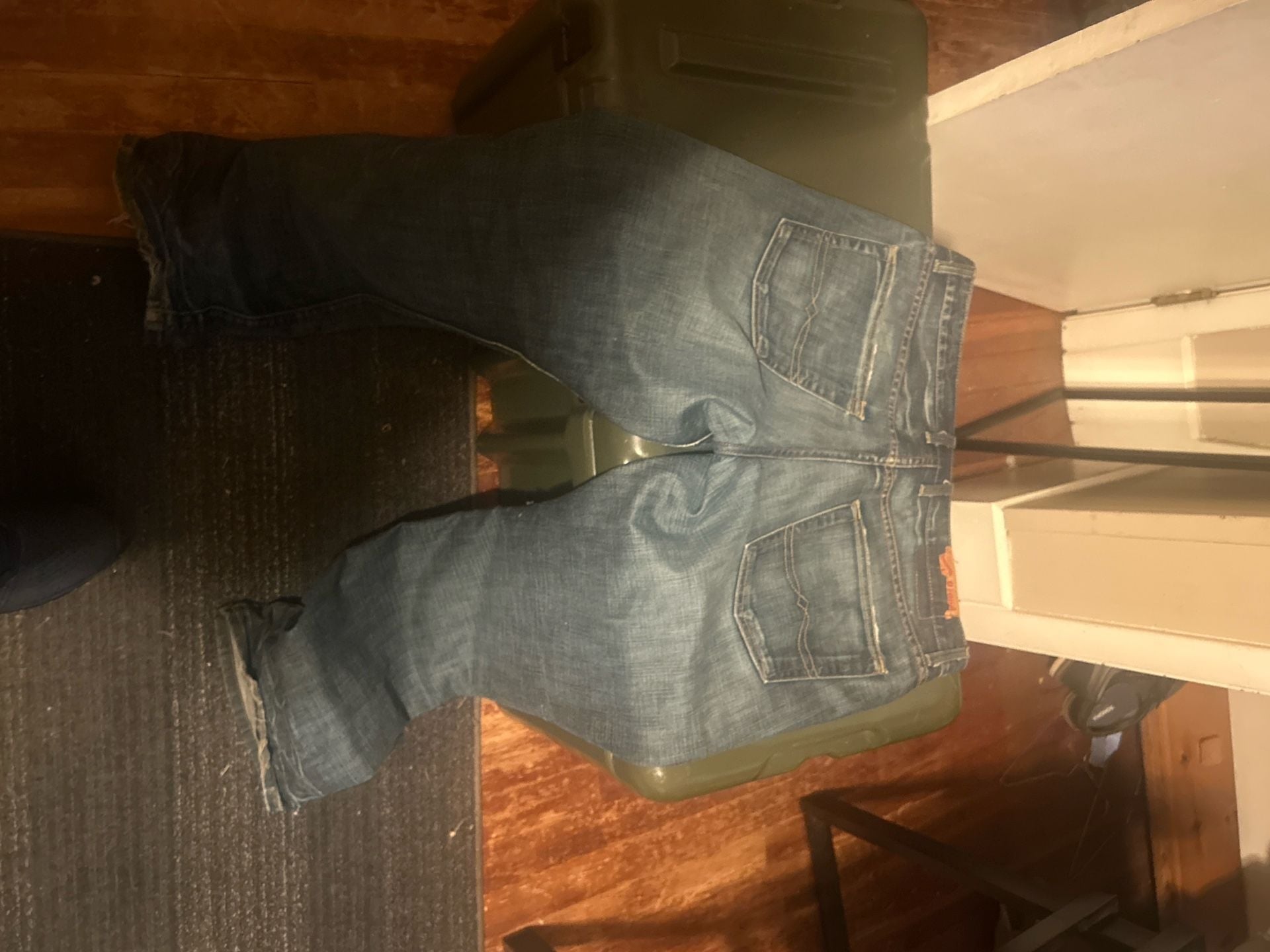Vintage Lucky Brand by Gene Montesano Men's 33 Reg Blue Denim Button Fly Jeans Made in USA 6