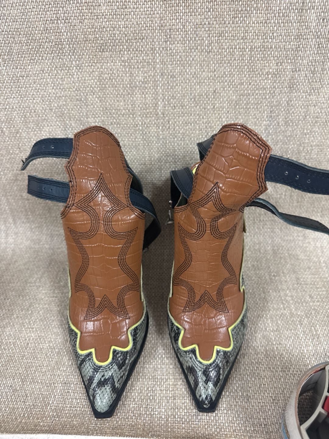 Donald J Pliner Giorgi Western Snake Print Buckle Mule Heels 2