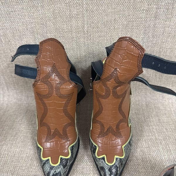 Donald J Pliner Giorgi Western Snake Print Buckle Mule Heels