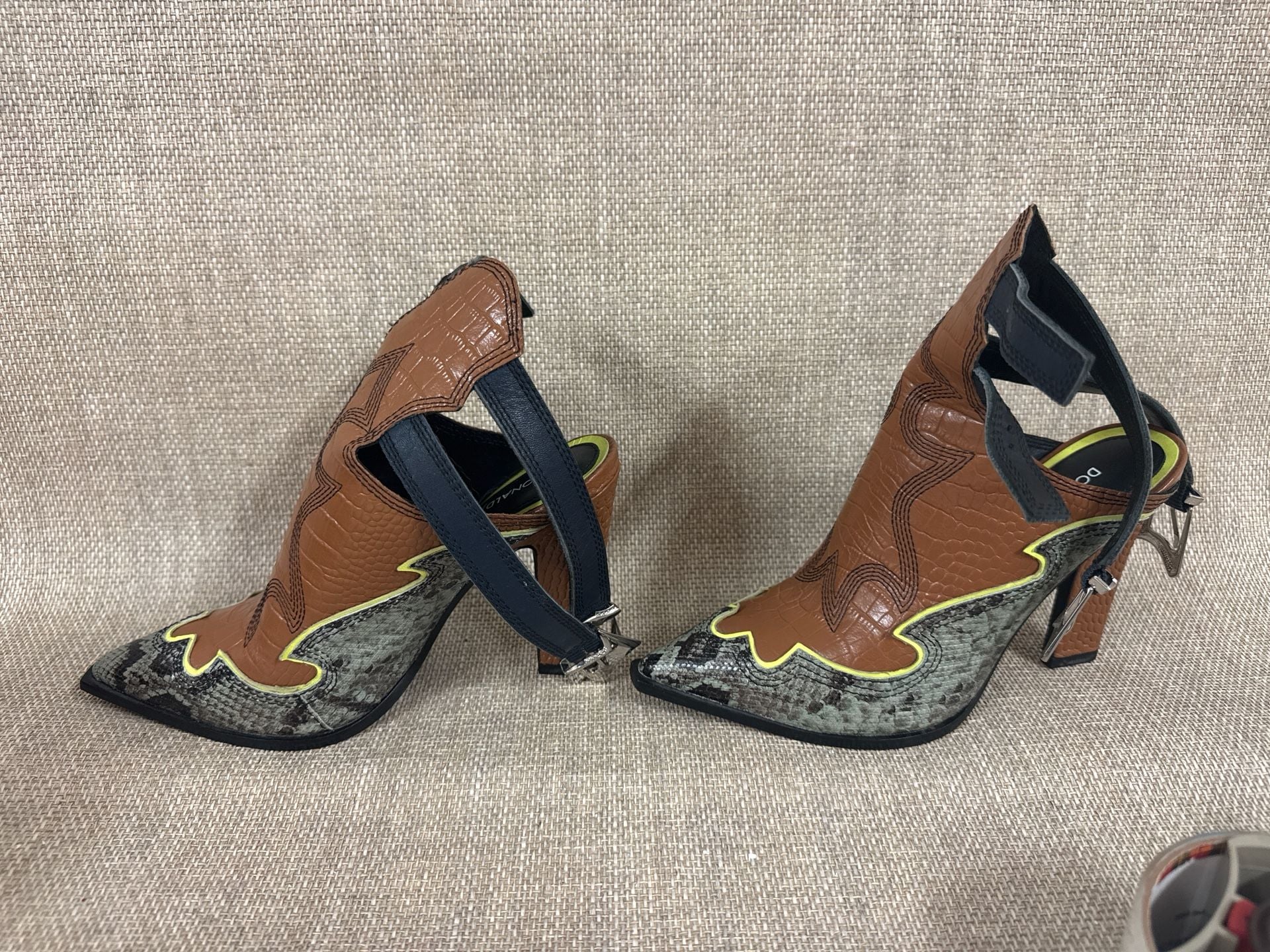 Donald J Pliner Giorgi Western Snake Print Buckle Mule Heels 3