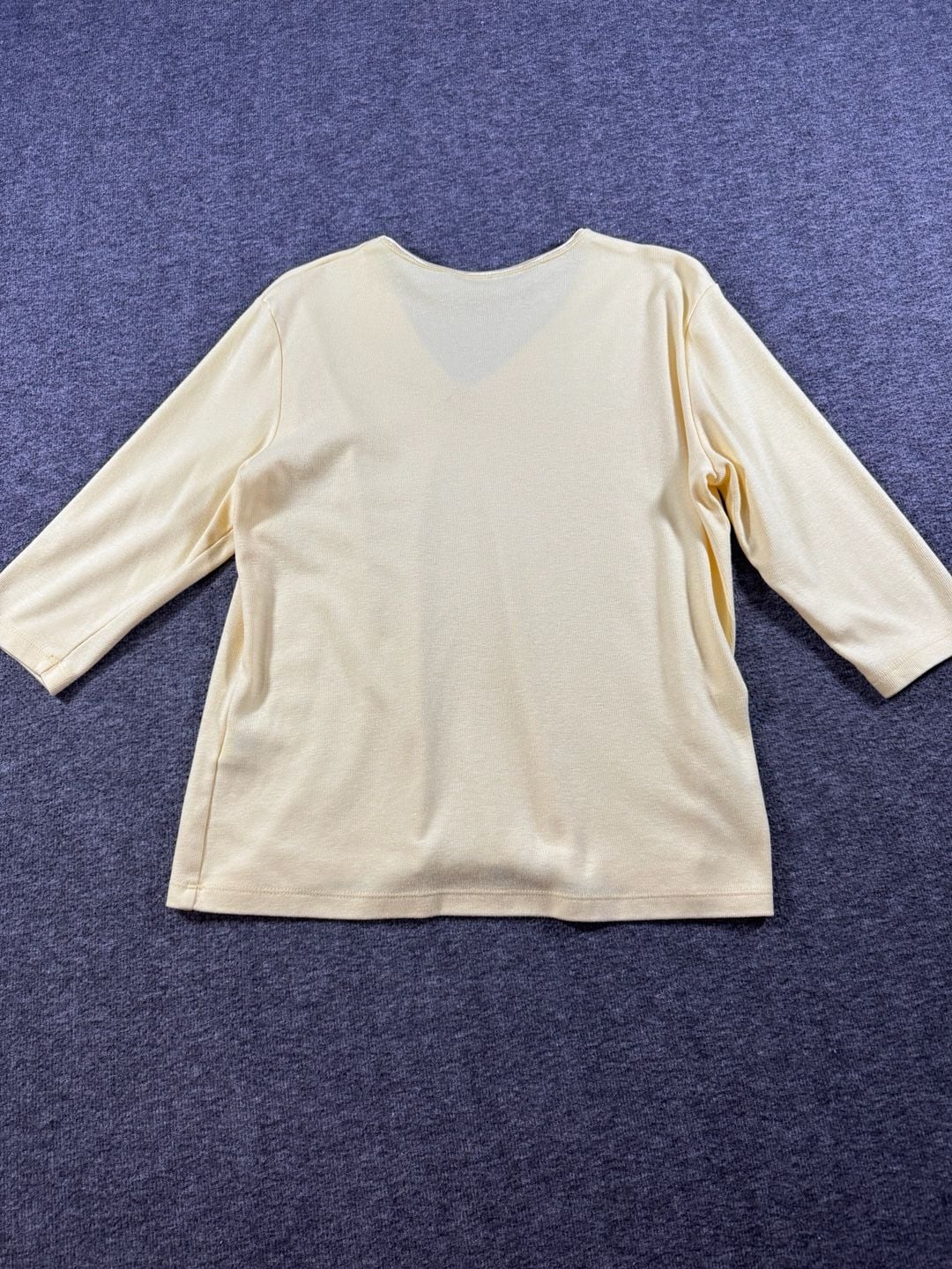 Nordstrom Women's L Pale Yellow V-Neck 3/4 Sleeve Ribbed Knit Top Cotton Rayon 5