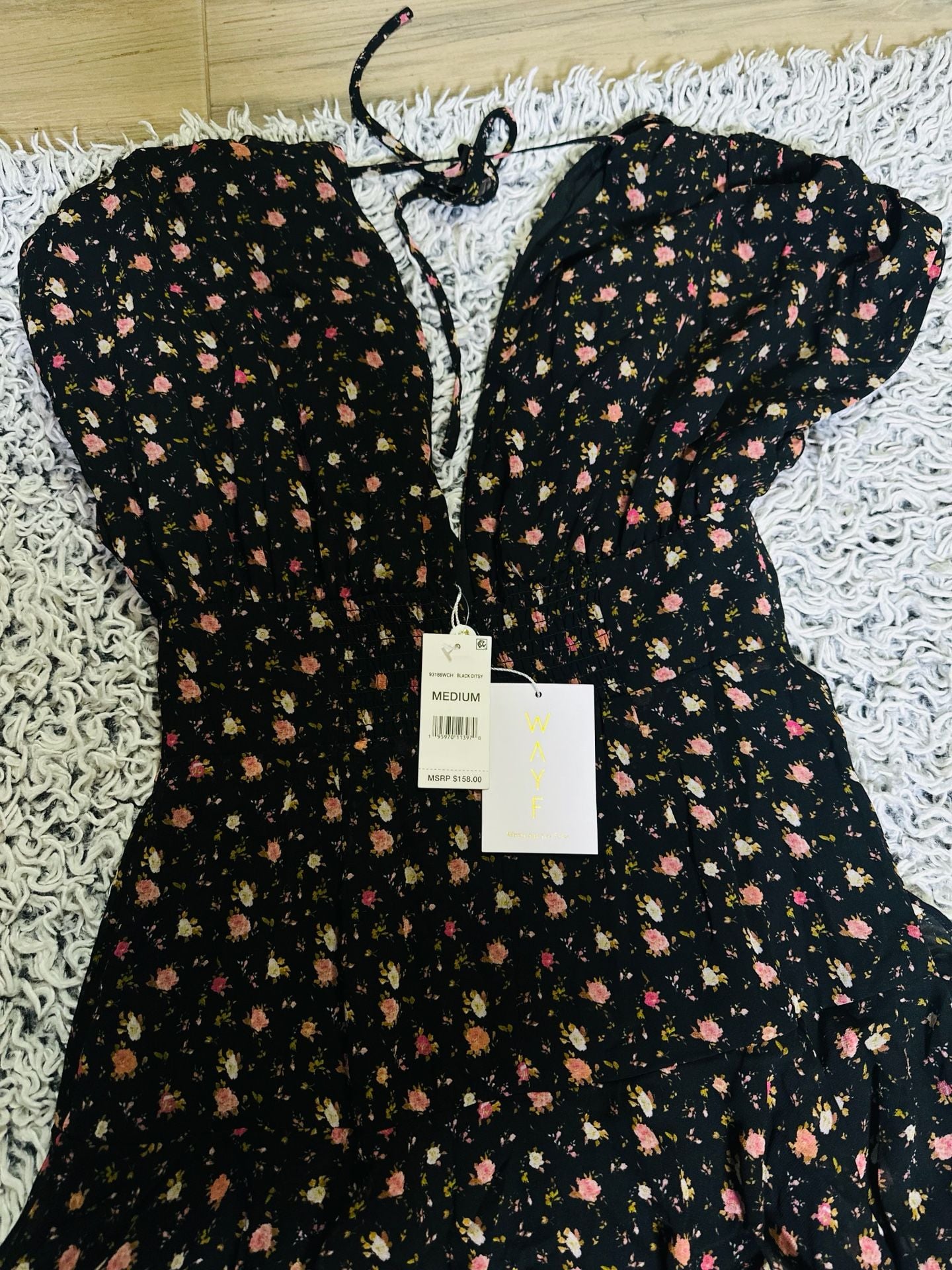 Floral Dress Wayf Midi Dress WAYF Black Floral Tiered Midi Dress By WAYF deep V neck size medium 3