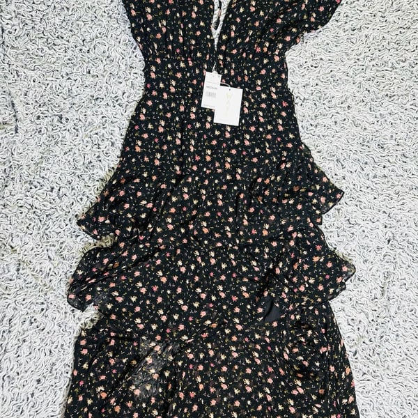 Floral Dress Wayf Midi Dress WAYF Black Floral Tiered Midi Dress By WAYF deep V neck size medium 