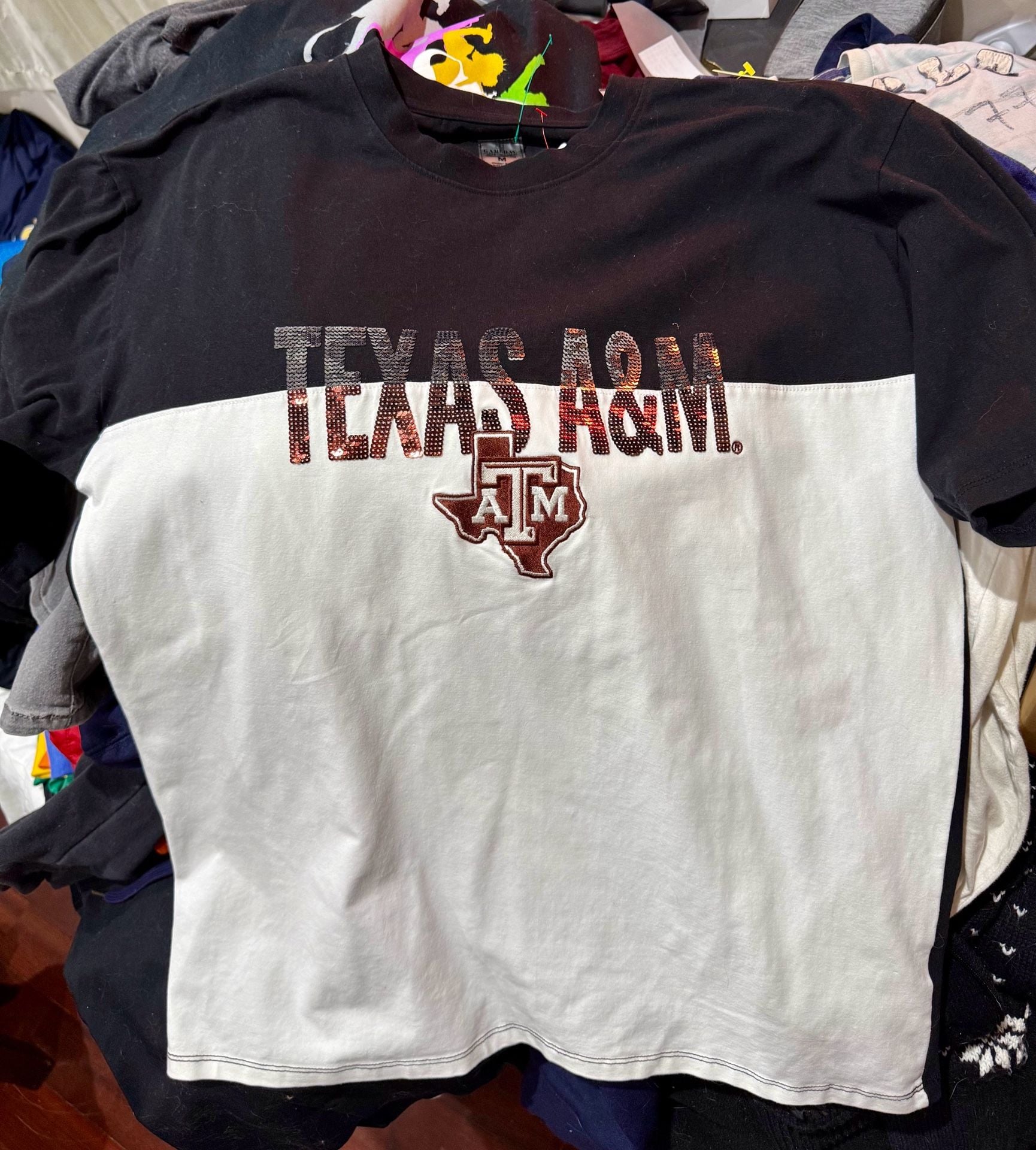 Gameday Couture Women's Texas A&M Aggies Sequin Colorblock Crewneck Short Sleeve T-Shirt 2
