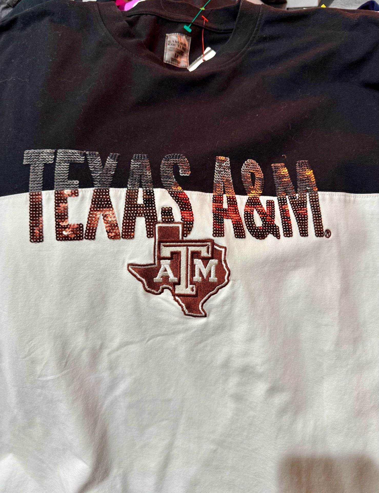 Gameday Couture Women's Texas A&M Aggies Sequin Colorblock Crewneck Short Sleeve T-Shirt 3