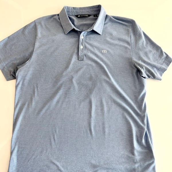 Travis Mathew Polo Shirt Mens L Large Light Blue Cotton Blend Breathable *READ
