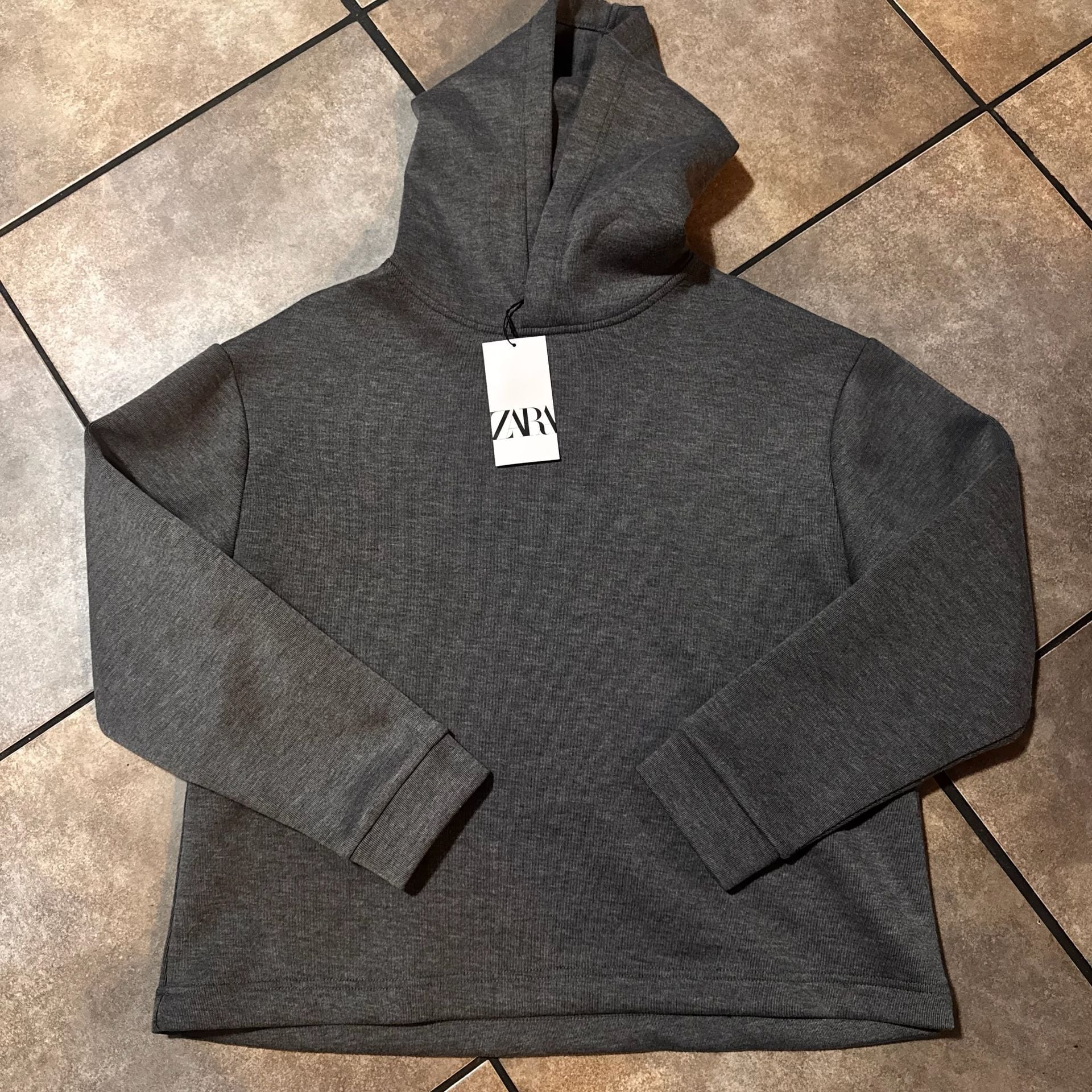 ZARA Dark Gray Textured Knit Pullover Hoodie 2