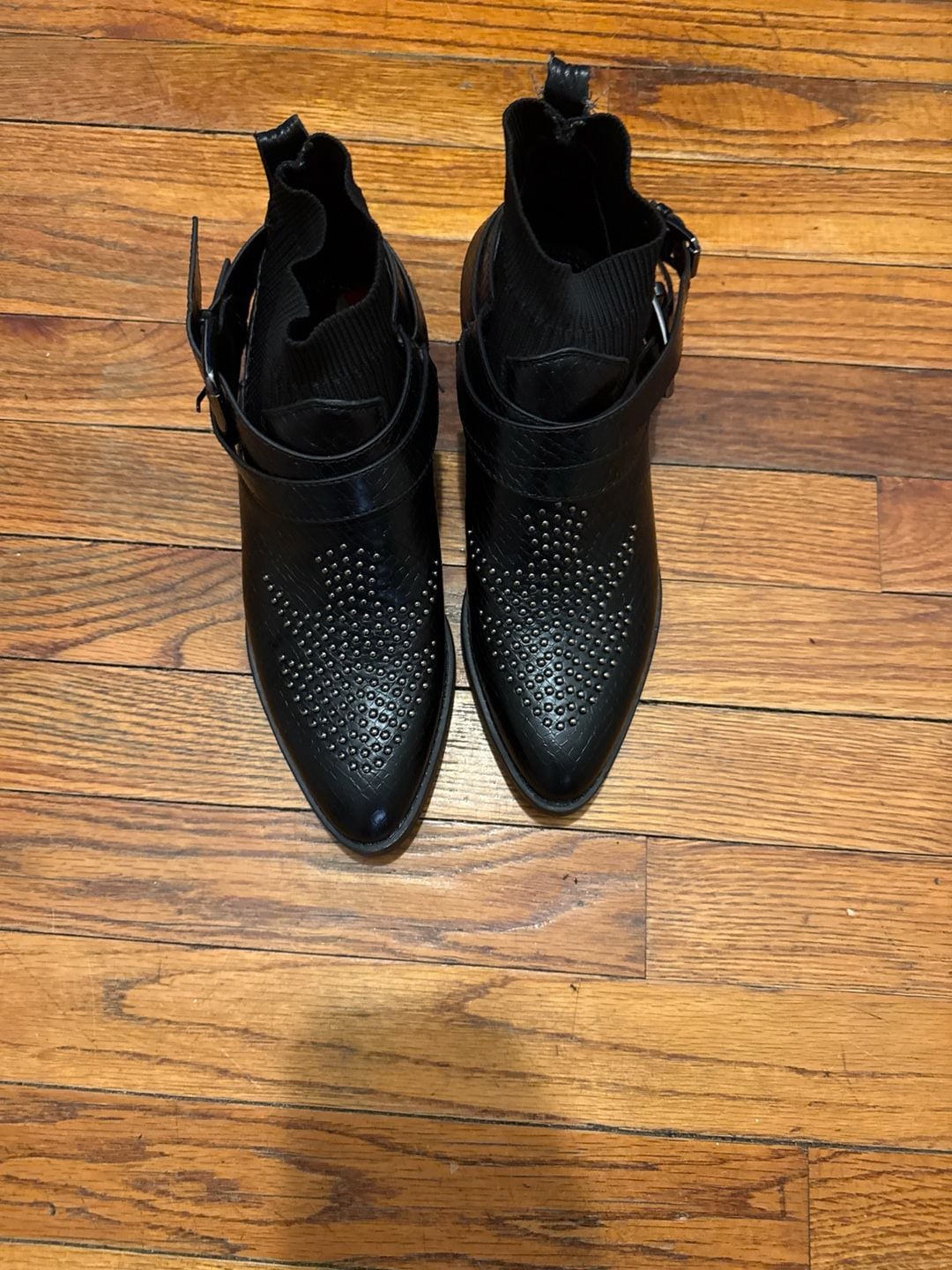 Berksha Women's Black Studded Low Heeled Ankle Boots 7.5 2
