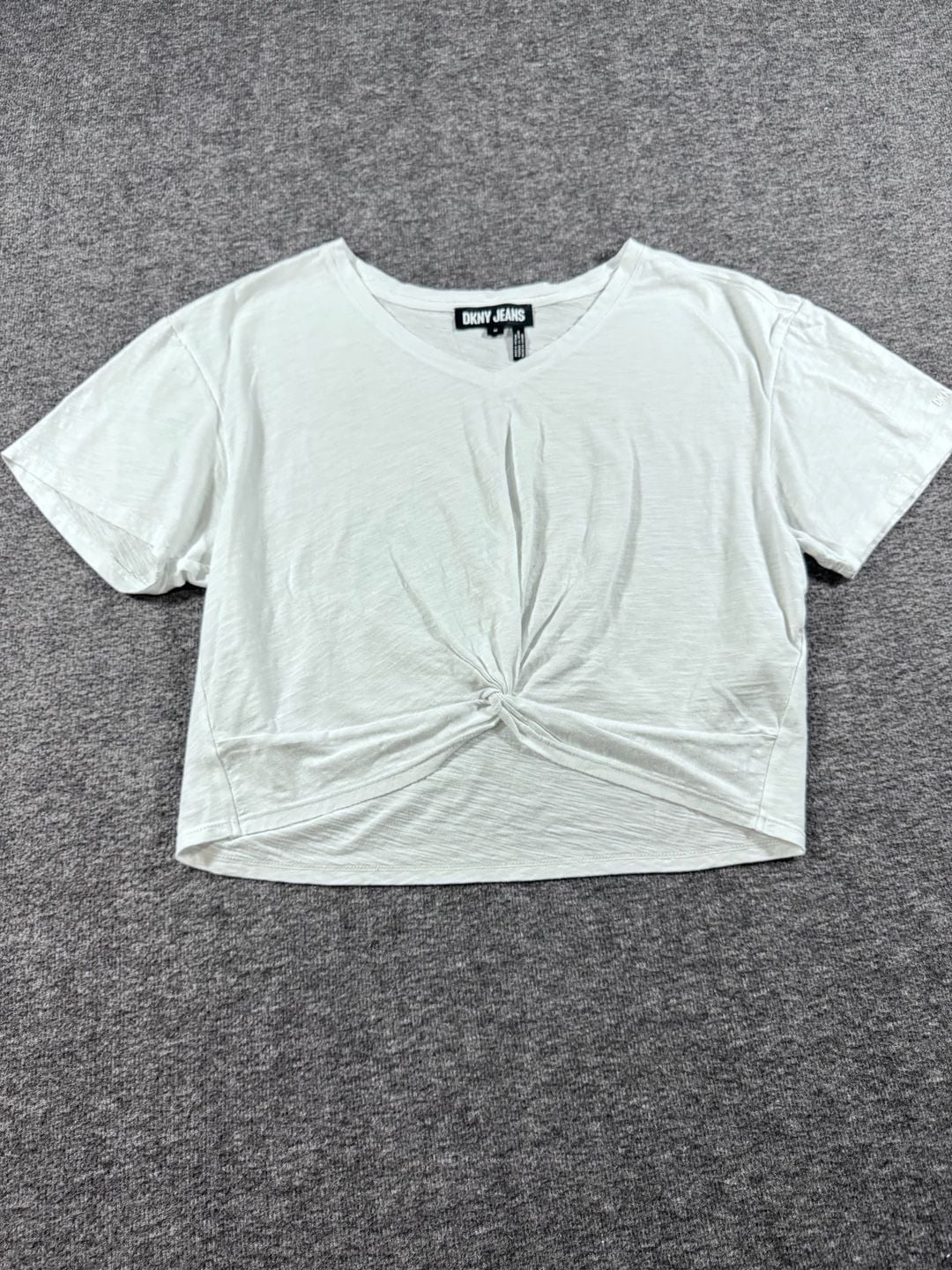DKNY JEANS White Short Sleeve Twist Front V-Neck Crop Top 2