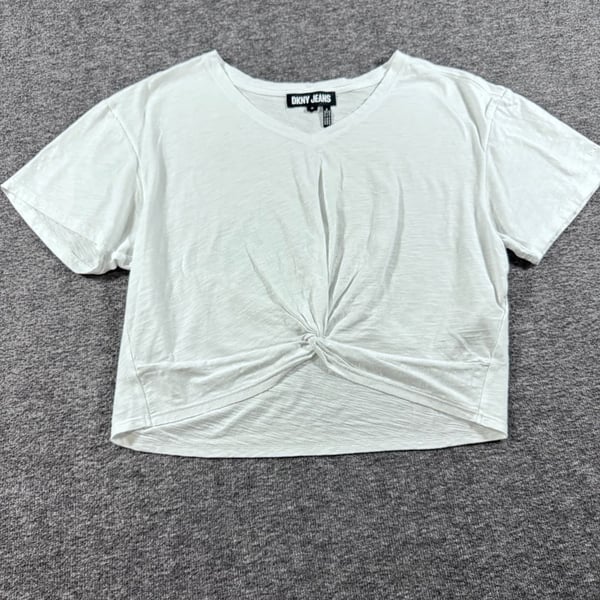 DKNY JEANS White Short Sleeve Twist Front V-Neck Crop Top