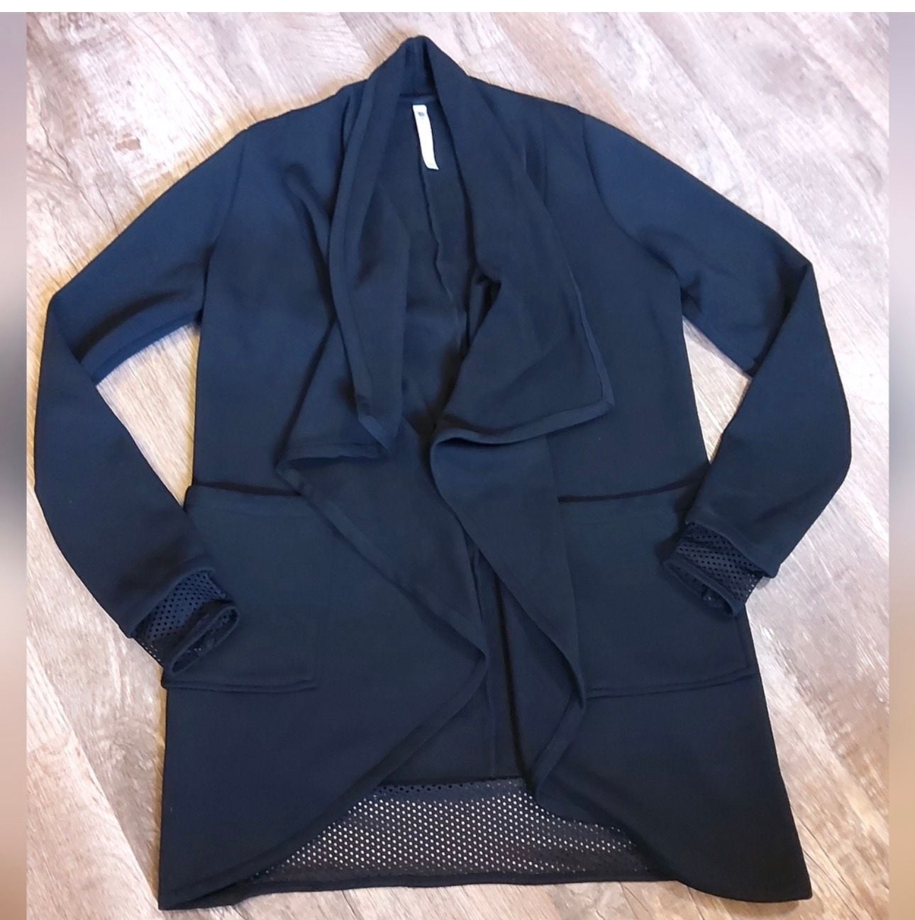 Fabletics Eugenia Coat Black Mesh Detail Wrap Cardigan Jacket 3