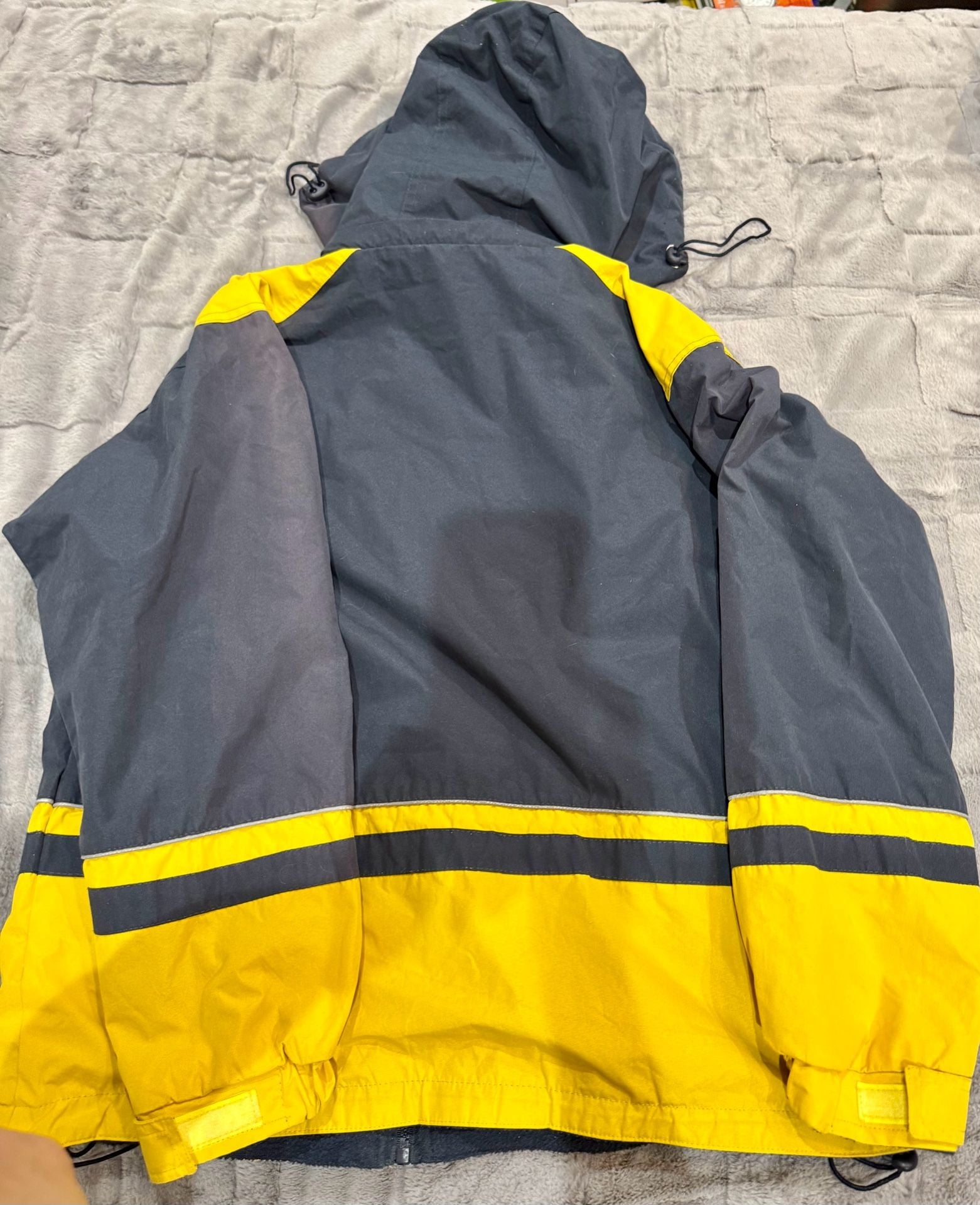 Medium Y2K San Francisco Reversible Jacket With Detachable Hood, Navy & Yellow Color Blocking With Fireman’s Striping 10