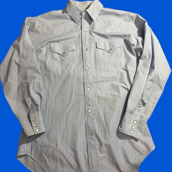 Vintage Ruddock Western Pearl Snap Shirt Blue Red Stripe Mens Medium 70s 80s