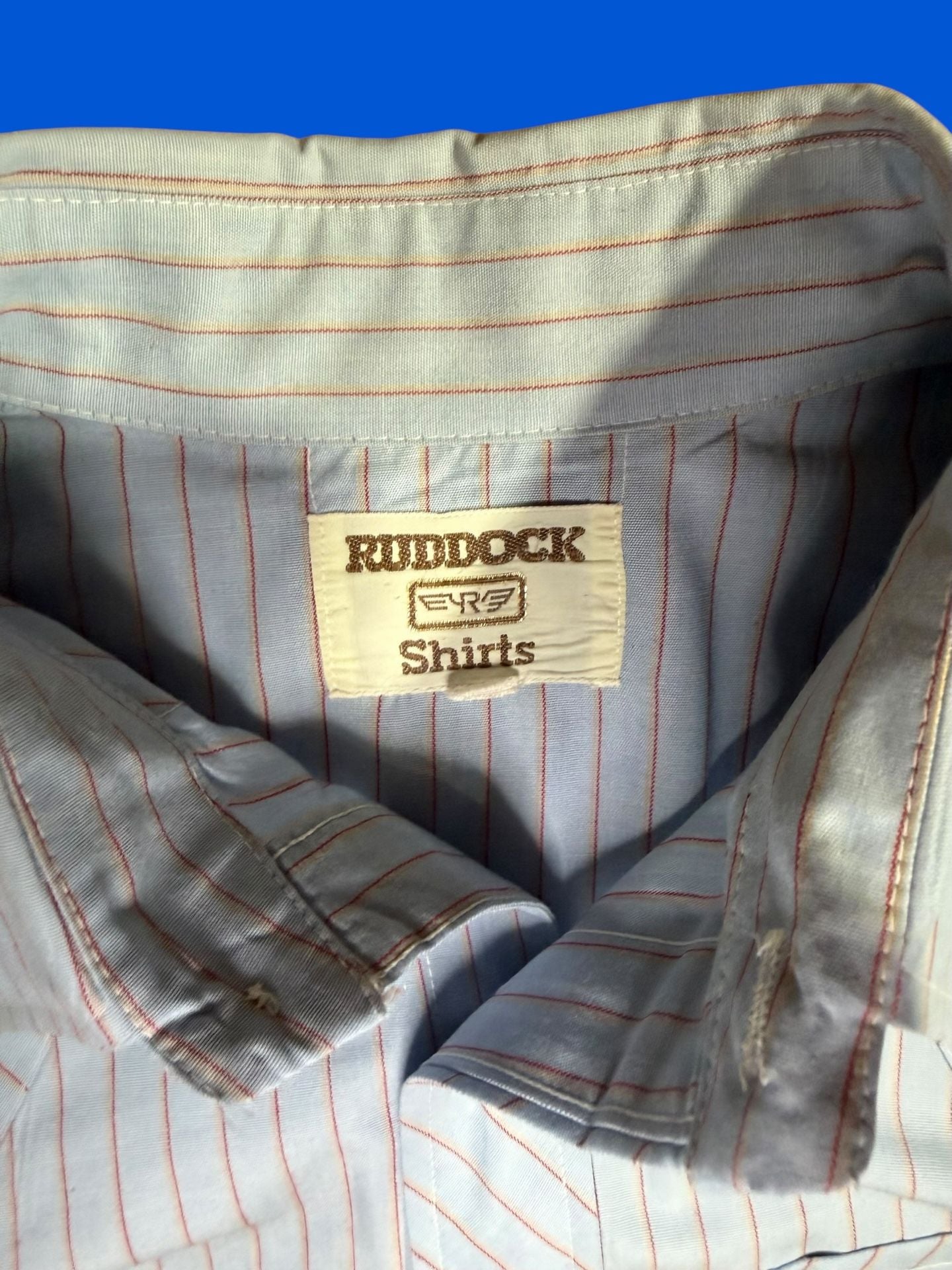 Vintage Ruddock Western Pearl Snap Shirt Blue Red Stripe Mens Medium 70s 80s 4