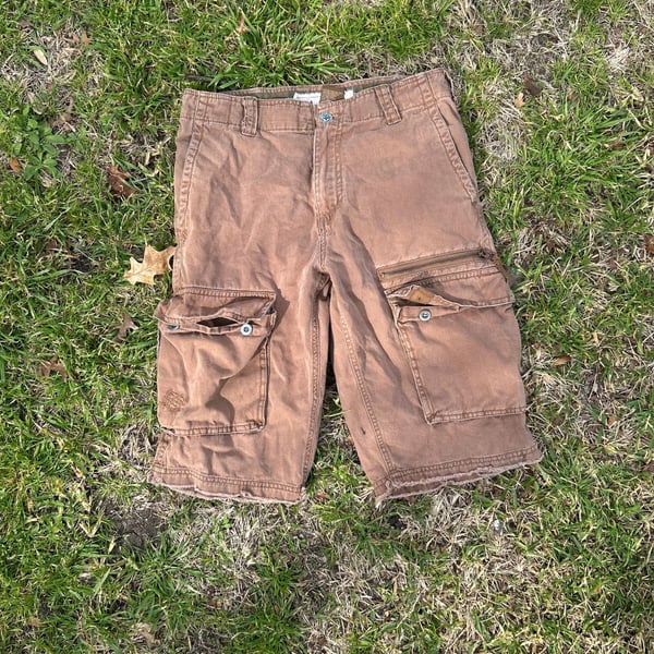 Vintage PLUGG Brown Distressed Multi-Pocket Cargo Shorts Size 31