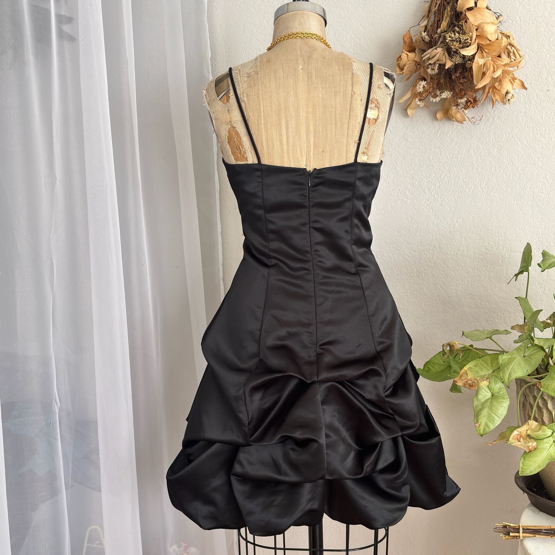 Vintage 80s Black Liquid Satin Mini Dress With Ruching Small Extra Small - , 8