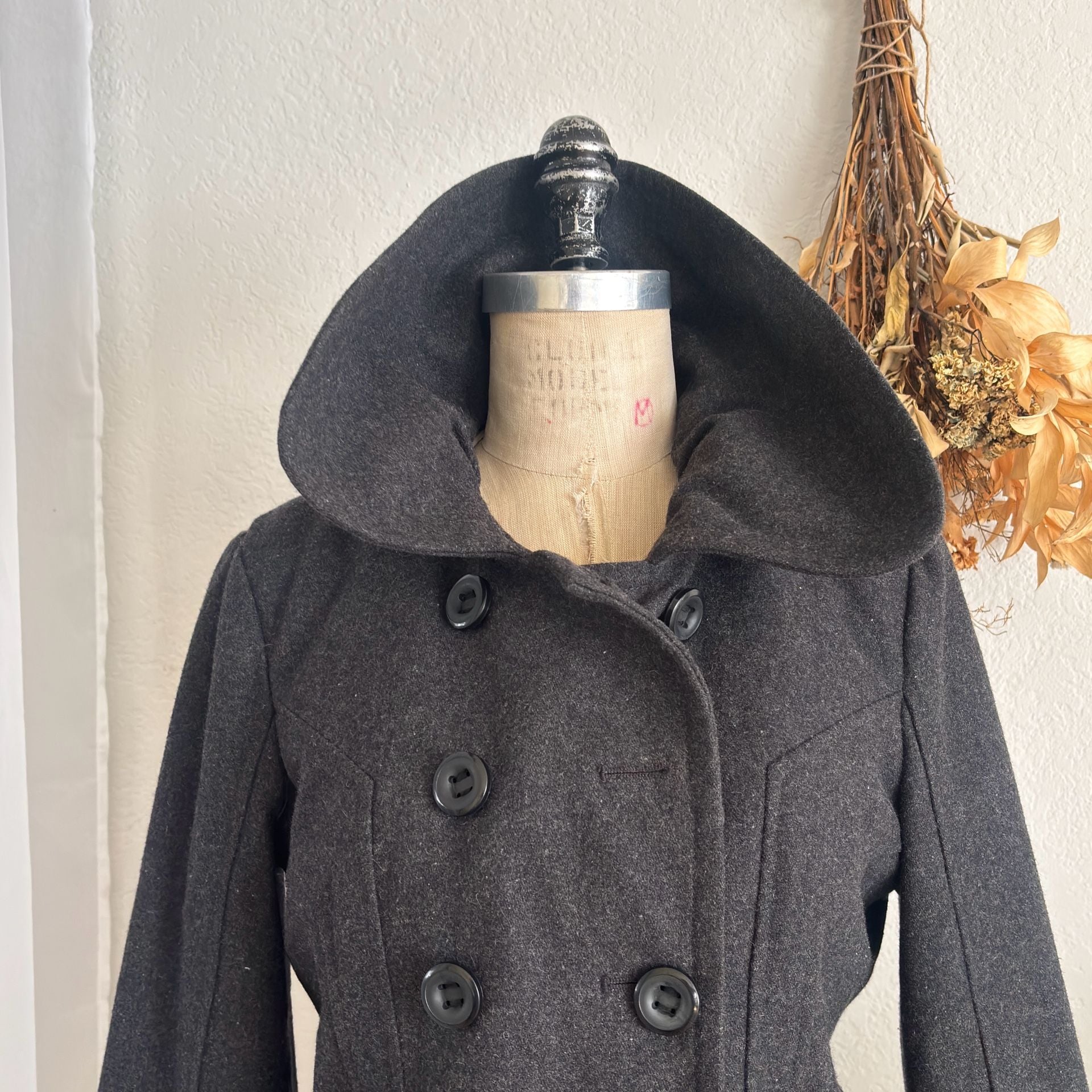 Guess Jacket Coat Womens Sz S Dark Gray Wool Blend Peacoat 9