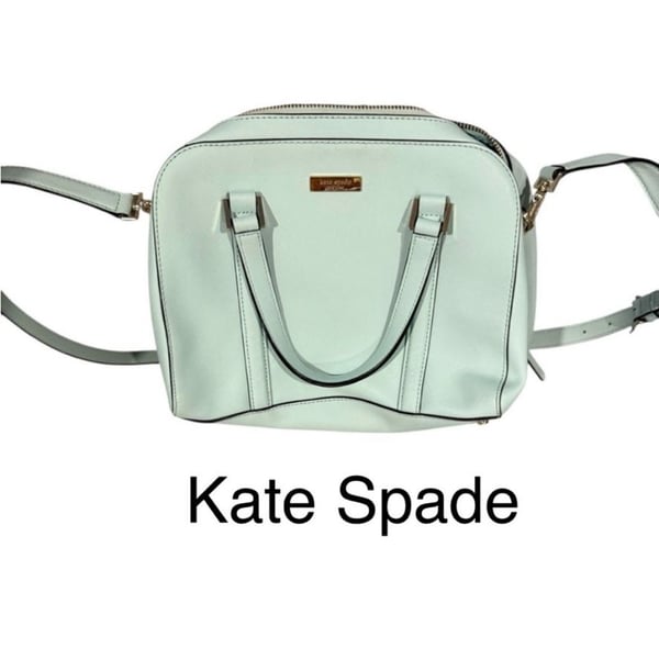 Kate Spade Small Riverside Felix Robins Egg Blue Leather Cross Body Bag.