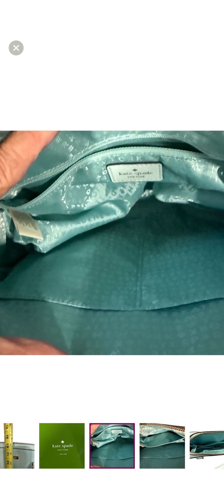 Kate Spade Small Riverside Felix Robins Egg Blue Leather Cross Body Bag. 6