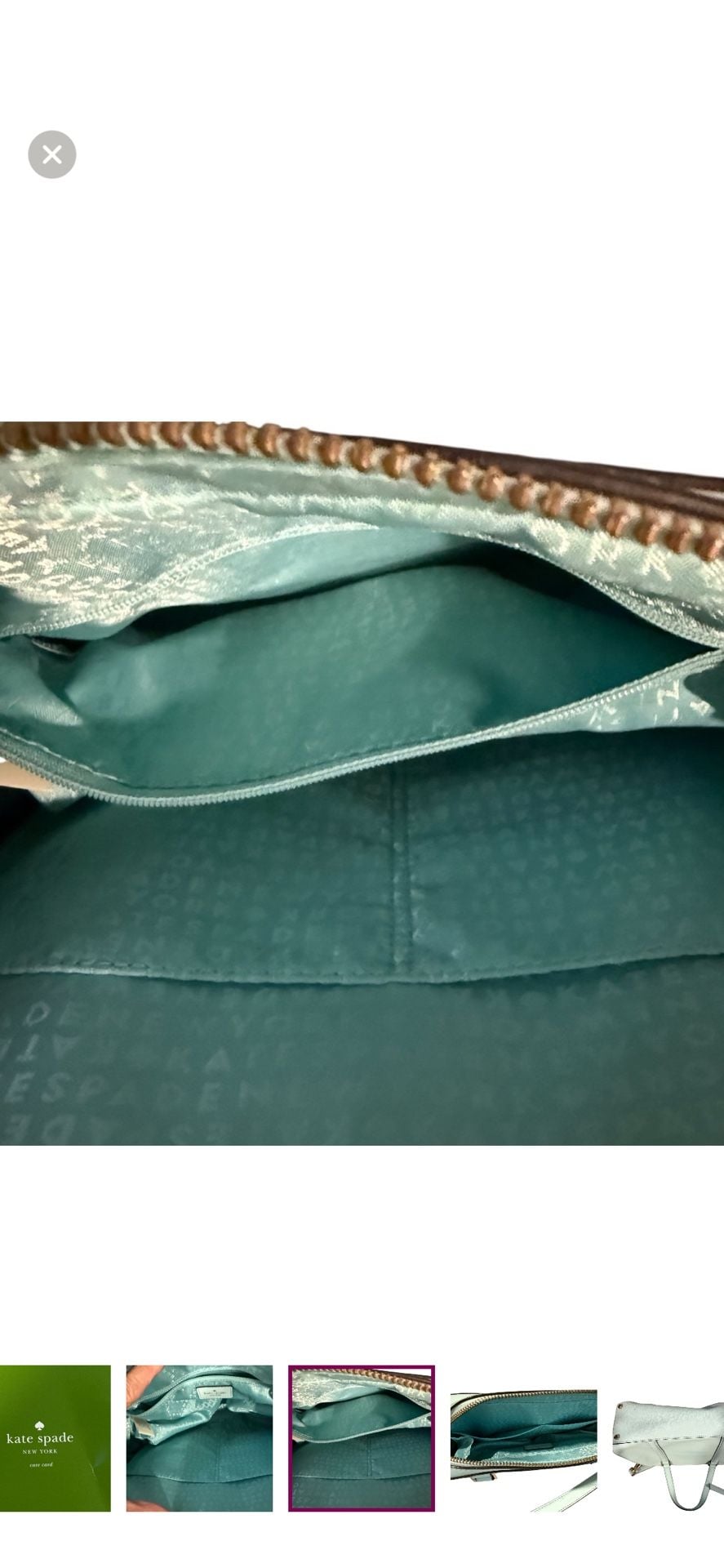 Kate Spade Small Riverside Felix Robins Egg Blue Leather Cross Body Bag. 7