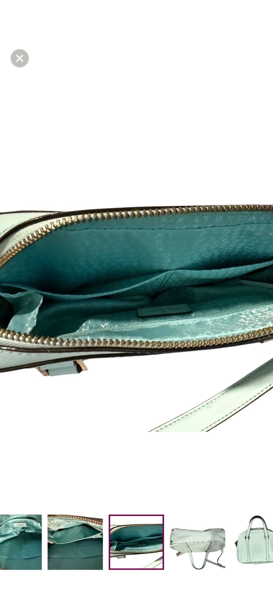 Kate Spade Small Riverside Felix Robins Egg Blue Leather Cross Body Bag. 8