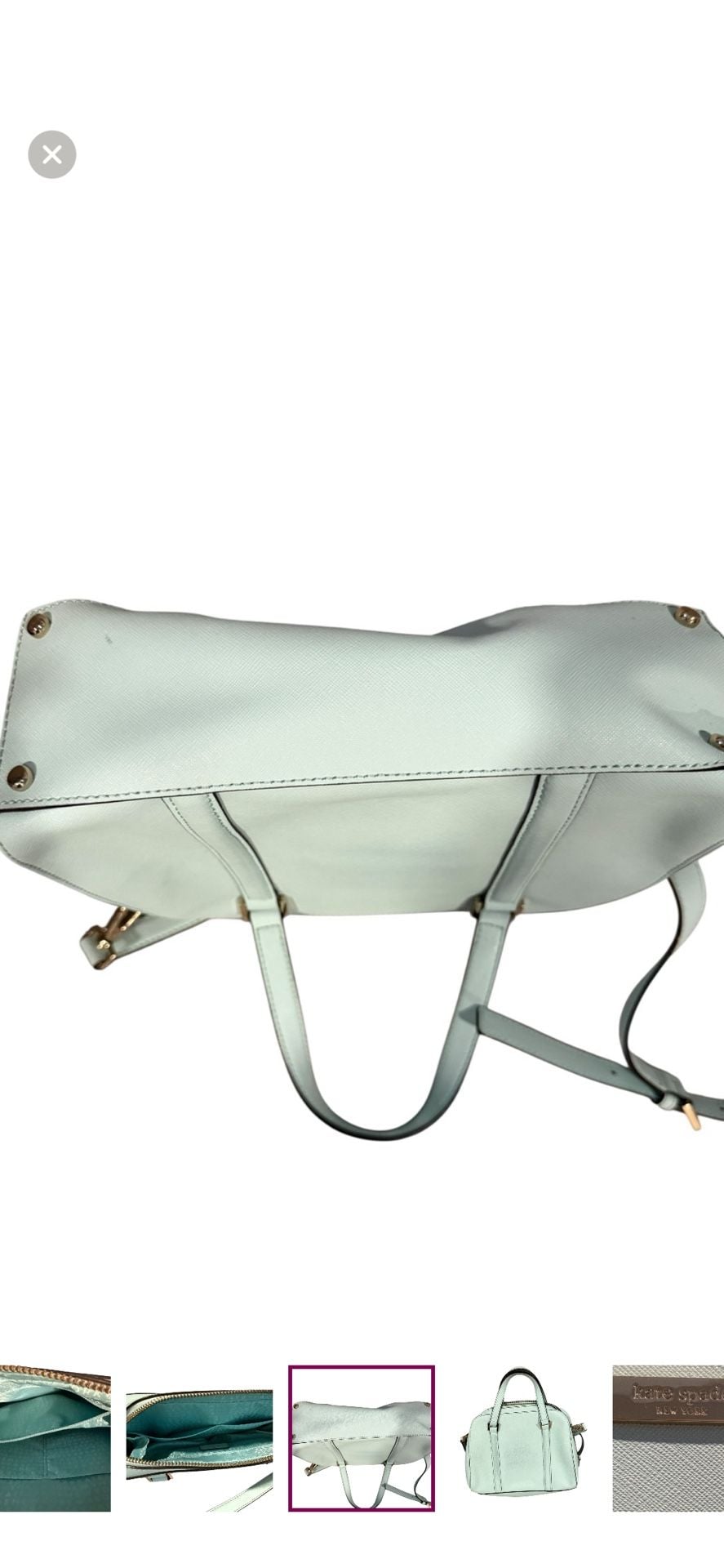 Kate Spade Small Riverside Felix Robins Egg Blue Leather Cross Body Bag. 9