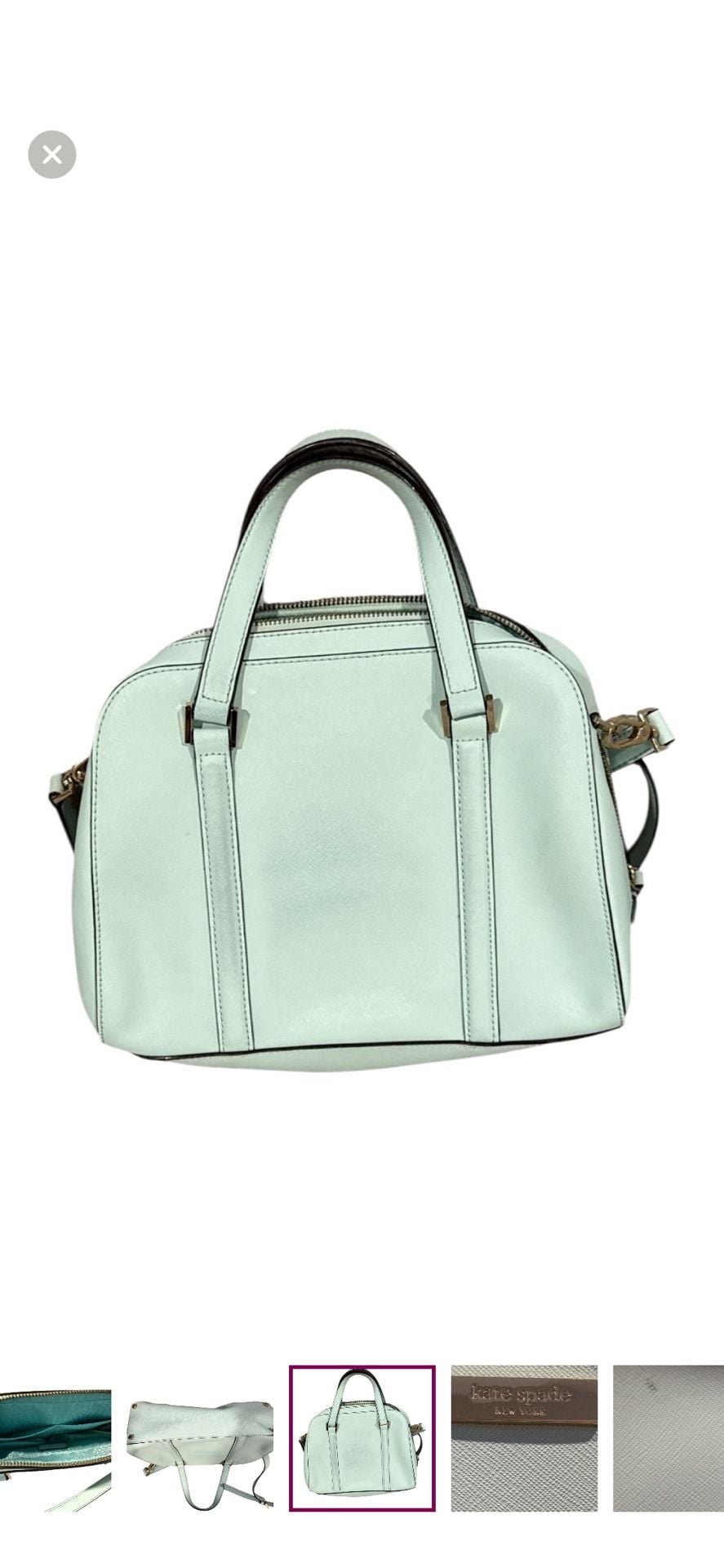 Kate Spade Small Riverside Felix Robins Egg Blue Leather Cross Body Bag. 10