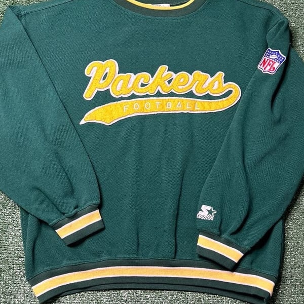 Vintage Starter Pro Line Green Bay Packers Script Tailsweep Knit Sweater Large