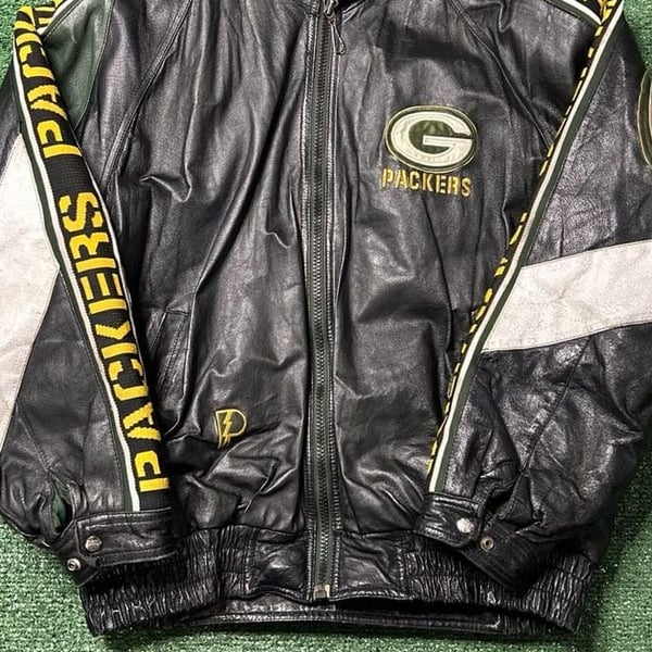 Pro Player Green Bay Packers Black Leather Jacket Size XL