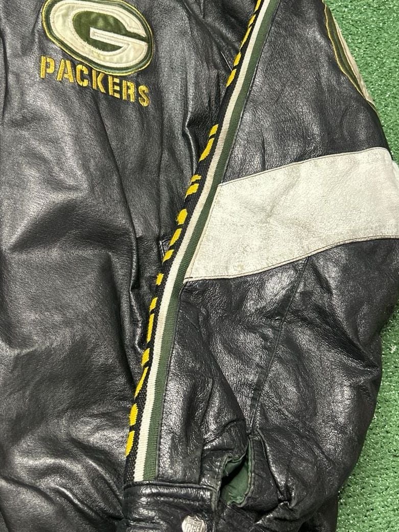Pro Player Green Bay Packers Black Leather Jacket Size XL 4