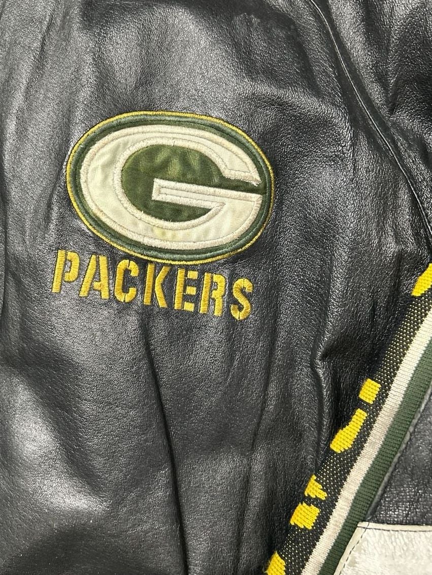 Pro Player Green Bay Packers Black Leather Jacket Size XL 5