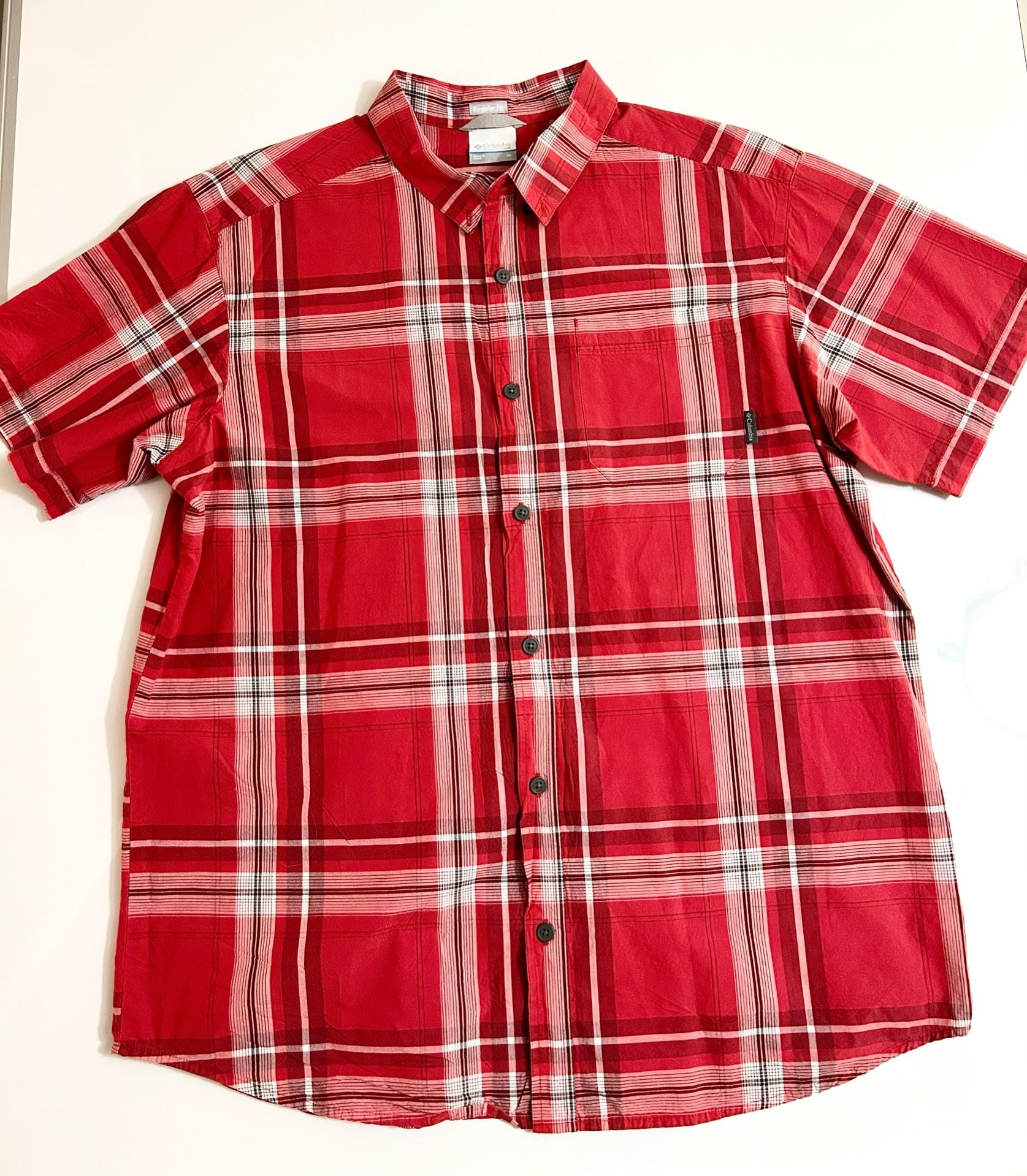 Columbia Men's Regular Fit Short Sleeve Red Plaid Button Down Shirt Size XL 2