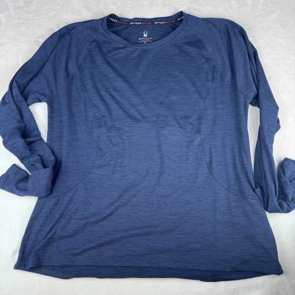 Spyder Active Women's Long Sleeve Crewneck Workout Top Navy Blue Space Dye XL