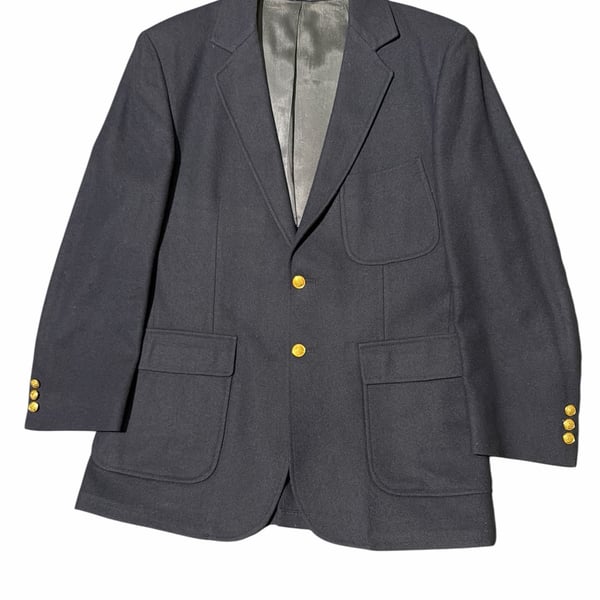 Vtg Sawyer's Campus Shops Men’s Wool Sport Blazer 40R 2 Golden Button Navy Blue