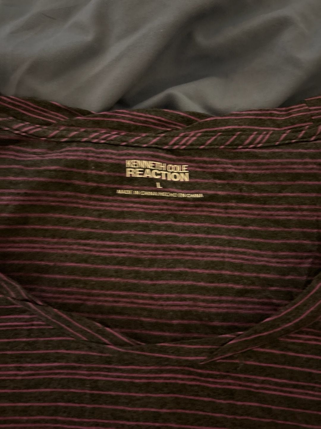 Kenneth Cole Reaction Women's Striped V-Neck Short Sleeve Purple Charcoal Size L 2