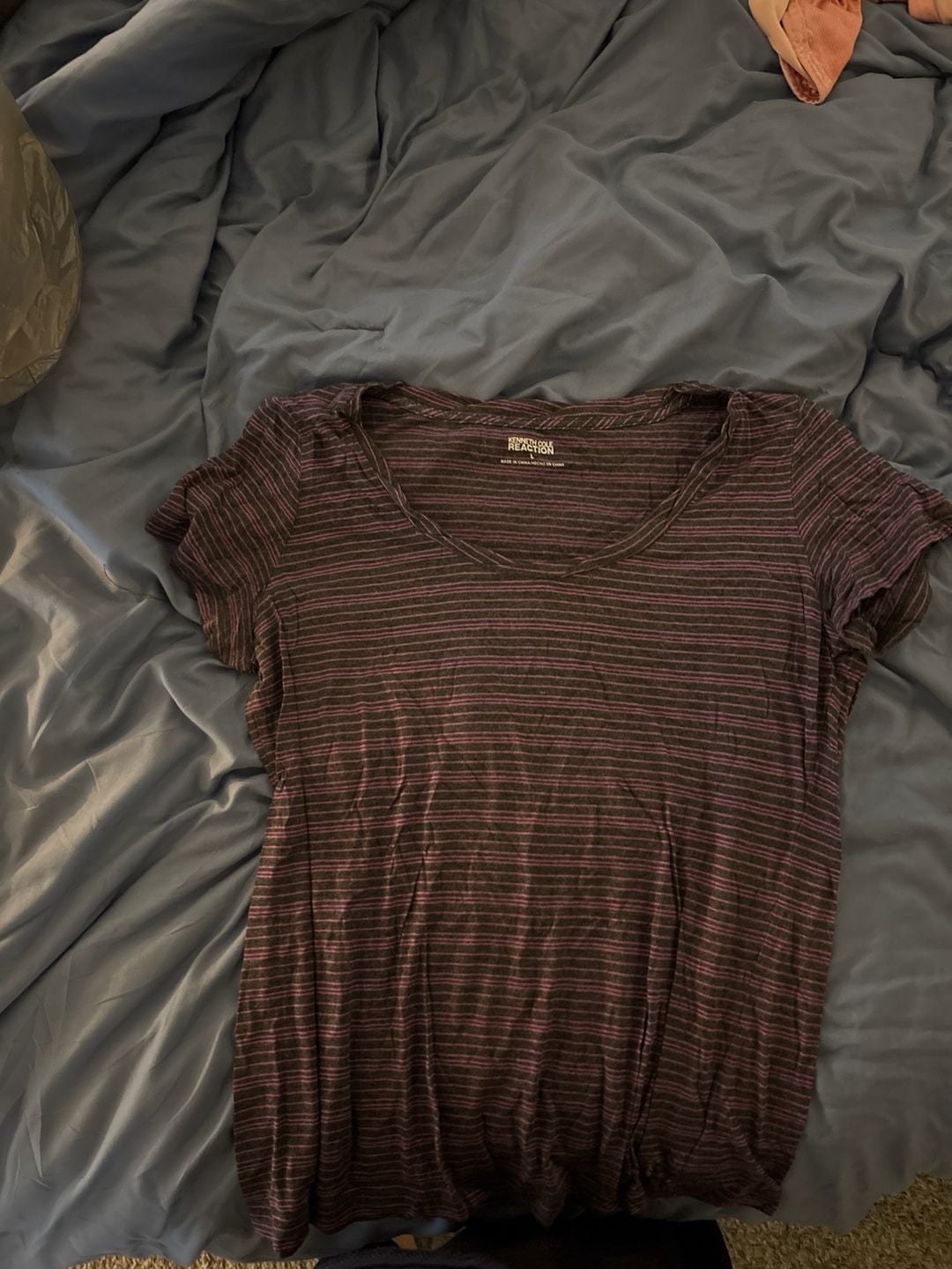 Kenneth Cole Reaction Women's Striped V-Neck Short Sleeve Purple Charcoal Size L 3